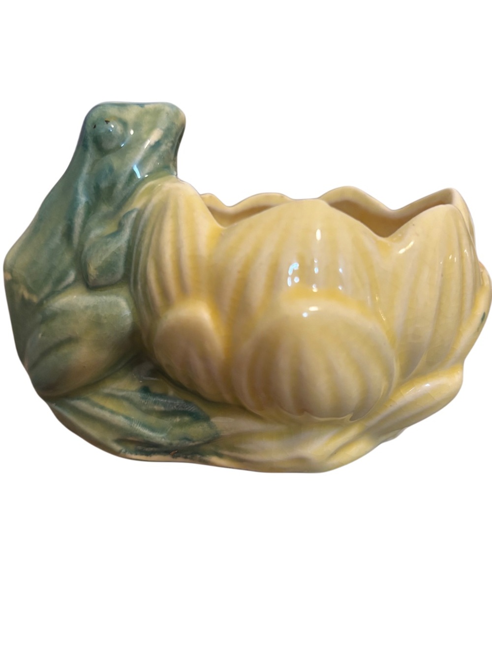 Vintage Mid-Century 1950s McCoy Frog on Lotus Ceramic Planter w/ Glossy Finish